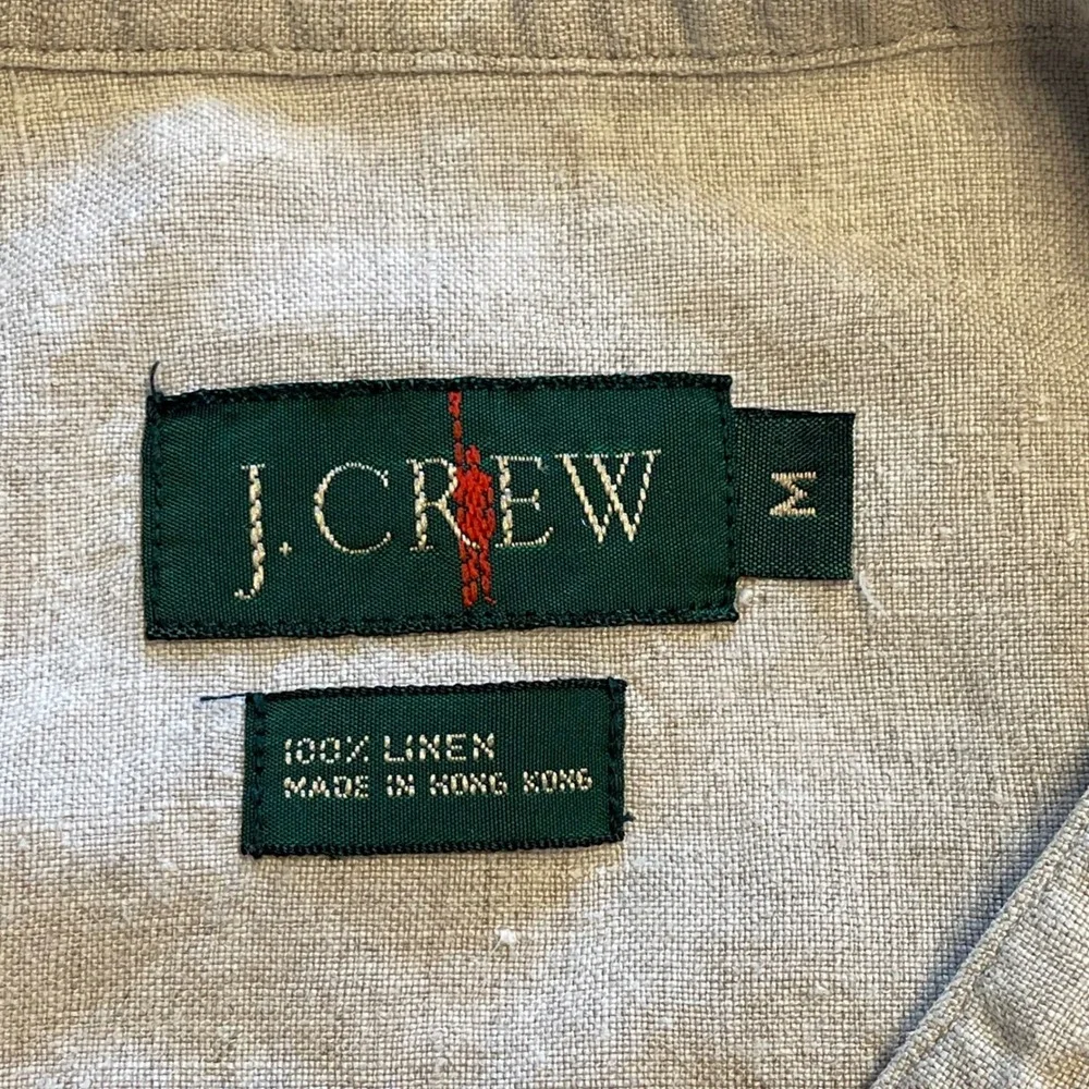J Crew Mens Medium 100% Linen Band Collar Button Down Shirt Oatmeal Vintage